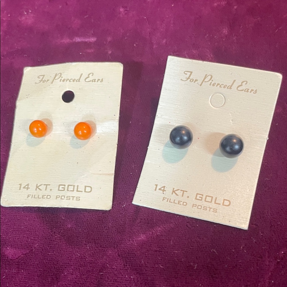 Vintage Ball Stud Earrings For Pierced Ears 14KT Gold‎ Filled Posts Set